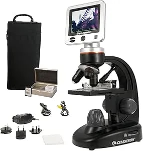 Celestron – LCD Digital Microscope II – 3.5" Screen – 5MP Camera – 40x–1600x Magnification – Rotating Head – SD Card Included – TV Output – Ideal For Slides, Labs, Classrooms, Biology, Education