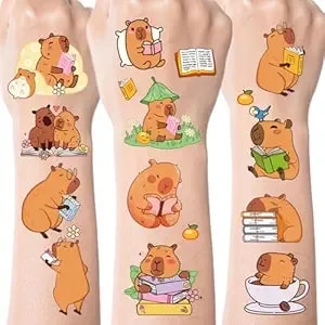 Capybara Temporary Tattoos, 200+ Cute Capybara Birthday Party Decorations, Funny Brown Capy Mouse Tattoo Stickers For Capy Themed Party Favors Supplies School Prizes Rewards