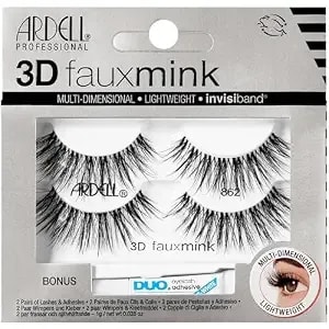 Ardell 3d Faux Mink Lashes 862, Duo Lash Adhesive Pipette 1g, Soft Volume, Long Length False Eyelashes For Long-Lasting Wear, 1 Pack