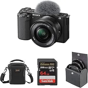 Sony Zv-e10 Aps-C Mirrorless Camera With E Pz 16-50mm F/3.5-5.6 Oss Ii Lens, 64gb Sd Card, Shoulder Bag, 40.5mm Filter Kit, Sony 1 Year Limited Warranty, Black
