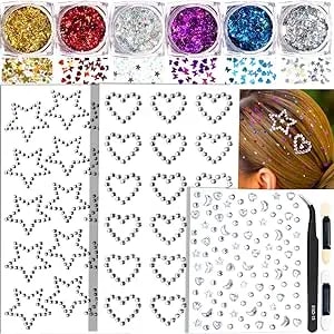 Face Glitter Body Glitter Gel With Face Heart Star Stickers, 6 Colors Hair Glitter Gel With Self Adhesive Face Gems Stick On Rhinestone Stickers For Face, Hair, Body For Festival Makeup