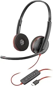 Poly Blackwire 3220 Wired Headset With Mic, Hi-Fi Stereo Sound, Noise-Canceling Mic, Stereo Design, Connect To PC Via USB-C & USB-A Adapter, Over-Ear Design, Works With Virtual Meeting Platforms