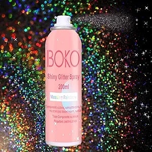 Boko Body Glitter Spray, 200ml Holographic Silver Glitter Spray For Body Hair Clothes, Long-Lasting Body Shimmer Glitter Hairspray For Festival Party Concert Shiny Pride Makeup Rave Accessories