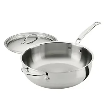 Hestan Probond Luxe 5-Quart Essential Pan With Lid, Professional Clad Stainless Steel, Procore Tri-Ply Clad Construction, Polished Exterior, Induction & Oven Safe