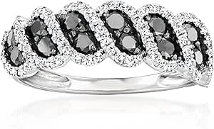 Ross-Simons 0.90 Ct. T.W. Black And White Diamond Twisted Ring In Sterling Silver