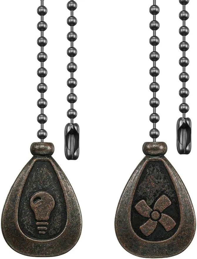 2 Pack Bronze Ceiling Fan Pull Chain Extension Set - Retro 12 Inch 3mm Ball Beaded String Pull Charm Ornament With Connector For Fan Light Fixtures Replacement Home Decorations