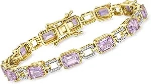 Ross-Simons 9.50 Ct. T.W. Amethyst Link Bracelet In Sterling Silver And 18kt Gold Over Sterling