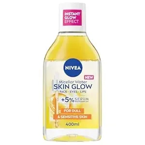 Nivea Skin Glow Micellar Cleansing Water For Face Eyes Lashes – Gentle Daily Makeup Remover And Facial Cleanser With Vitamin C & E And Amino Acid Complex For Sensitive Skin, 13.5 Fl. Oz