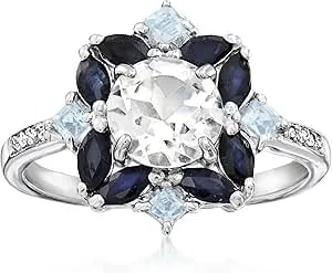 Ross-Simons 1.78 Ct. T.W. White And Sky Blue Topaz Ring With .80 Ct. T.W. Sapphires In Sterling Silver
