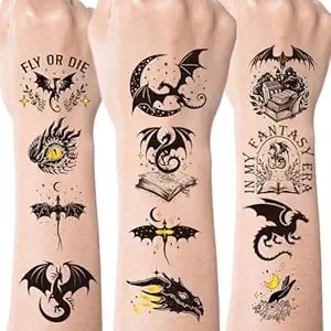 Black Wings Dragon Temporary Tattoos, 270+ Dragon Birthday Party Favors Decorations, West Dark Mysterious Ancient Animals Tattoo Stickers For Dragons Goodie Bags Supplies Fillers Gifts