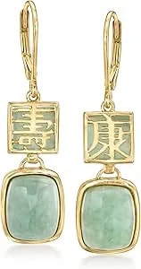 Ross-Simons Jade Longevity Drop Earrings In 18kt Gold Over Sterling, Earrings For Women, Jewelry, Christmas, Birthday Gift, 1.5"