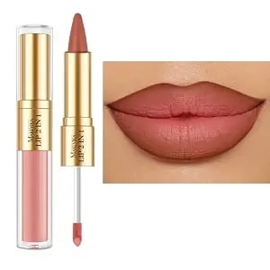 Maki Yika Brown Lip Liner Pink Matte Liquid Lipstick Combo For Women 2in1 Long Lasting Lipsticks For Ombre Lips Waterproof Lipliner Lip Stick Vegan Cruelty Free,lga12