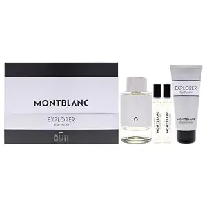 Explorer Platinum By Mont Blanc For Men - 4 Pc Gift Set 3.3oz Edp Spray, 2 X 0.25oz Edp Spray (Mini), 3.3oz Shower Gel