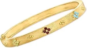 Ross-Simons 0.30 Ct. T.W. Multi-Gemstone Floral Bangle Bracelet In 18kt Gold Over Sterling