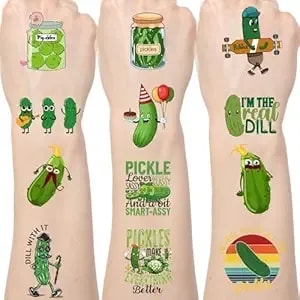Pickle Temporary Tattoos Stickers - 200+ Pickle Party Decorations Favors Supplies, Funny Dill Temporary Tattoo Stickers Gifts, Dill Cucumber Fruit Birthday Decor Prizes