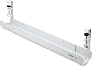 Startech.Com Under Desk Cable Management Tray, Length Adjustable, Clamp-On Installation, No Drilling Required, White