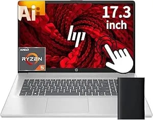 HP 17.3" Touchscreen Business Laptop, AMD Ryzen 5 Processor (Beats Intel i7-1355U), 32GB RAM, 1TB Storage(512GB SSD & 500GB External), USB-C, HDMI, Wi-Fi 6, Windows 11 Pro + Copilot, Earphone Jack