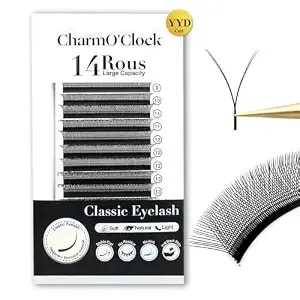 Charmo'Clock Premium Volume Lashes Yy D Curl 8-16mm Mixed Length Professional Lash Extensions Super Matte Black Finish For Lash Technicians(Yy D 8-16mm)