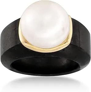 Ross-Simons 13-13.5mm Cultured Pearl And Black Jade Ring With 14kt Yellow Gold