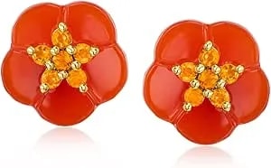 Ross-Simons Carnelian And .30 Ct. T.W. Citrine Flower Earrings In 18kt Gold Over Sterling