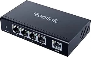 Reolink High Speed And Stability 4+1-Port Poe Switch For Home & Business, Compatible With Reolink Poe Security Camera/NVR, Metal Housing, Wall/Desktop Mount, RLA-PS1E