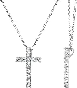 Amazon Essentials Platinum Or Gold Plated Sterling Silver Cross Pendant Necklace With Infinite Elements Zirconia, 18"