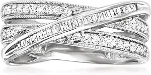 Ross-Simons 0.33 Ct. T.W. Round And Baguette Diamond Crisscross Ring In Sterling Silver