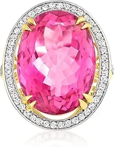 Ross-Simons 20.00 Carat Pink Topaz And .52 Ct. T.W. Diamond Ring In 14kt Yellow Gold