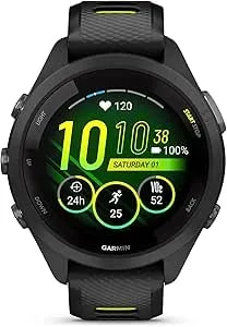 Garmin Forerunner 265s Running Smartwatch, Colorful Amoled Display, Training Metrics And Recovery Insights, Black And Amp Yellow, 42 Mm (Renewed)
