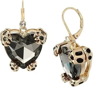 Betsey Leopard Heart Drop Earrings, Black Diamond, (360565gld010)