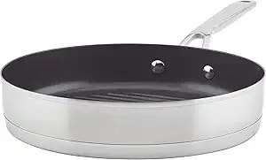 Kitchenaid 71012 3-Ply Base Brushed Stainless Steel Nonstick Round Grill Pan/Griddle, 10.25 Inch