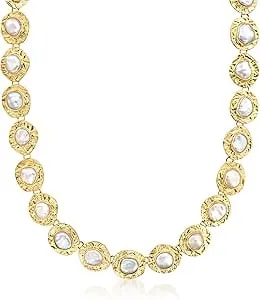 Ross-Simons 10x12mm Bezel-Set Cultured Baroque Pearl Disc Necklace In 18kt Gold Over Sterling