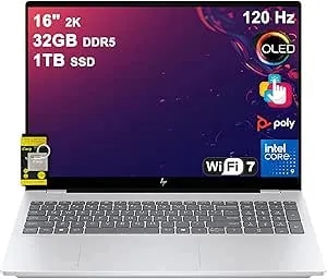 Hp Omnibook 7 Ai Laptop 16" 2k (2048 X 1280) Oled Touch (120 Hz, Hdr 500 Nits) Intel Core 9 270h 32gb ddr5 1tb Ssd For Creator Designer Business Professional Ir Camera win11 Icp Hub