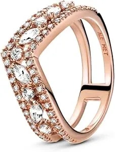 Pandora Sparkling Marquise Double Wishbone Ring - 14k Rose Gold Ring For Women - Layering Or Stackable Ring - Gift For Her Rose With Clear Cubic Zirconia - With Gift Box