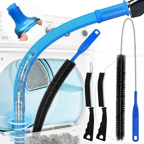 Petode 5pack Dryer Vent Cleaner Kit Vacuum Hose Attachment Blue 31.5" - Cleaning Brushes For Refrigerator Coils, Condenser, Window Tracks, Toilets