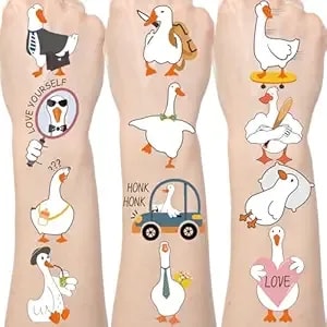 Funny Goose Temporary Tattoos - 200+ Silly One Goose Birthday Decor Supplies Favors Funny Foolish Goose Tattoo Stickers Gifts For Kids Duck Geese Animals Birthday Party Decorations Prizes