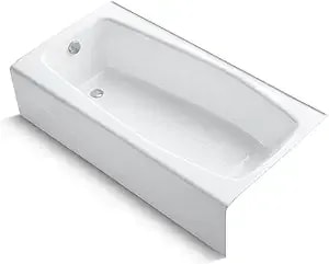 Kohler 715-0 Villager 60" X 30-1/4" Alcove Cast Iron Bathtub With Left-Hand Drain And Integral Apron, Safeguard Slip-Resistant Surface, White