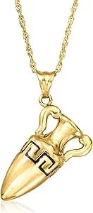 Ross-Simons Italian 18kt Gold Over Sterling Etruscan Amphora Pendant Necklace With Black Enamel