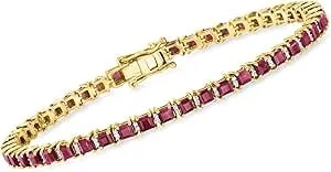 Ross-Simons 9.50 Ct. T.W. Ruby Tennis Bracelet With .50 Ct. T.W. Diamonds In 18kt Gold Over Sterling