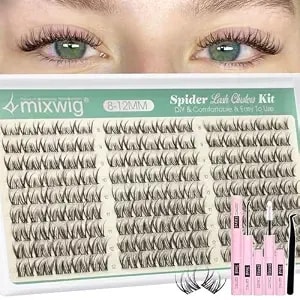 Spider Lash Clusters Kit 8-12mm Short Lash Extension Kit Breeze Wispy Eyelash Clusters Natural Clusters Eyelash Extensions Cc Curly Invisible Band Individual Lashes For Clean Girl Makeup By Lvmixwig