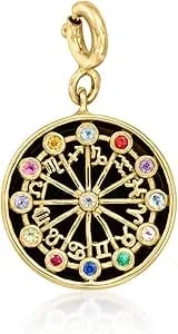 Ross-Simons Onyx, Moonstone And .13 Ct. T.W. Multi-Gemstone Zodiac Symbols Charm In 18kt Gold Over Sterling