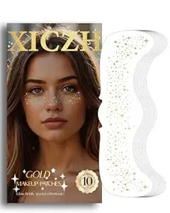 Xiczh Face Glitter, Gold Face Temporary Tattoos, 4th Of July Outfits For Women, World Cup Singer Concerts Festival Rave Accessories - 10pcs