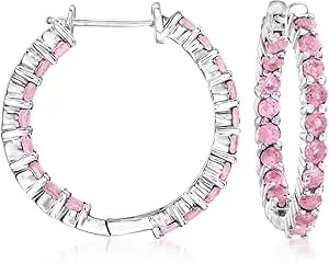 Ross-Simons Gemstone Hoop Earrings In Sterling Silver