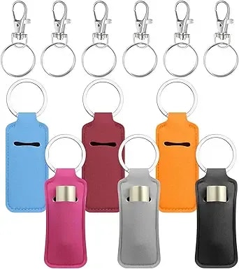 Chapstick Holder Keychain Lip Gloss Holder Keychain Cute Lip Balm Sleeve Pouch Lipstick Holder Keychain 6 Pcs