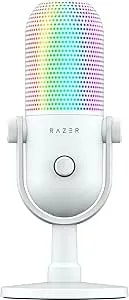 Razer Seiren v3 Chroma Rgb Usb Microphone: Stream & Game Reactive Lighting - Tap-To-Mute Sensor - Condenser Mic - Digital Gain Limiter & Shock Absorber - Pc, Discord, Obs Studio, Xsplit - White
