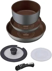 Iris Ohyama H-Is-se6 Frying Pan And Pot Set, Compatible With Induction And Gas Stoves, 6-Piece Set, Diamond Coat, Diamond-Coated Pan, Silver, Removable Handle, Lightweight, Non-Stick, Easy Care