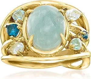 Ross-Simons 4.40 Carat Milky Aquamarine And .85 Ct. T.W. Tonal Blue Topaz Ring In 18kt Gold Over Sterling