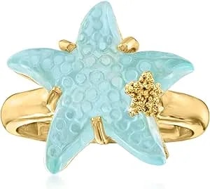 Ross-Simons Italian Tagliamonte 16mm Blue Venetian Glass Starfish Ring In 18kt Gold Over Sterling