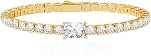 Cicy Bell 18k Gold Plated Tennis Bracelets For Women Stackable Round And Square Cubic Zirconia Link Bracelets Sets