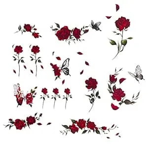 Temporary Tattoo Rose Red Flower For Women Body Arm Art Fake Fake Waterproof Tattoo Arm Hand Chest Shoulder Tattoo 11 Sheets